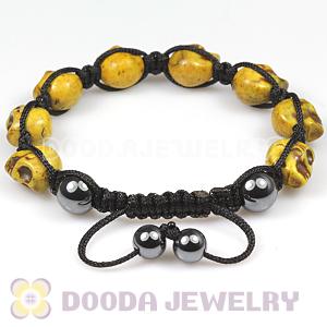Yellow Turquoise Skull Head Ladies String Bracelets with Hemitite 