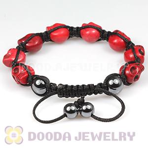 Red Turquoise Skull Head Ladies String Bracelets with Hemitite 