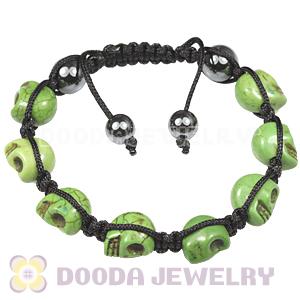 Olive Green Turquoise Skull Head Ladies String Bracelets with Hemitite 