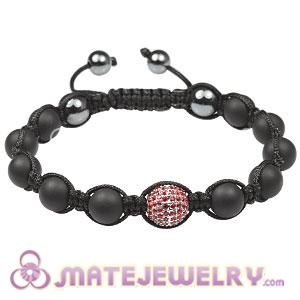 Sterling Silver Red Disco Ball Bead Men Macrame Bracelet With Black Onyx Hemitite 