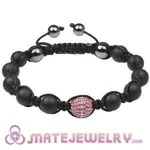 Sterling Silver Pink Disco Ball Bead Men Macrame Bracelet With Black Onyx Hemitite 
