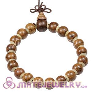 10mmGold-Rimmed Wood Beads With Stick Bone Buddhist Prayer Bracelet Wrist Mala