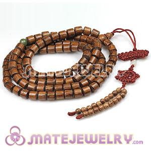 Tibet Buddhist 108 Gold-Rimmed Wood Beads Prayer Mala Necklace 