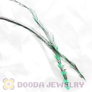 Green Thin Striped Grizzly Bird Feather Hair Extension Wholesale