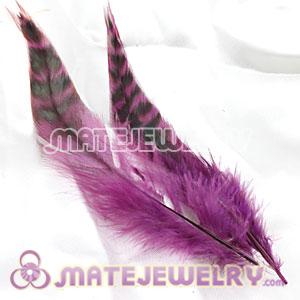 Wholesale Natural Striped Purple Strung Rooster Feather Hair Extension 