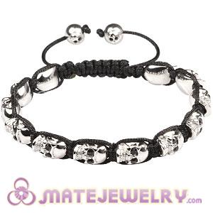 Sterling Silver Skull Head Beads Mens String Bracelet  