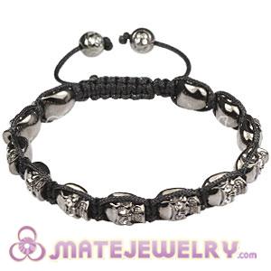 Gun Black Plated Silver Skull Head Beads Mens String Bracelet  