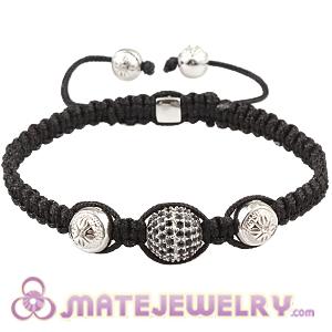 12mm Sterling Silver Pave Crystal Bead Men Macrame Bracelet With Silver Stone Bead