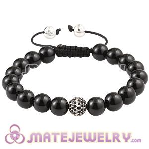 Black Onyx Men Macrame Bracelet With Pave Crystal Bead And Silver Bead