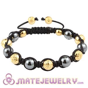 Gold Plated Silver Logo Bead Men Macrame Bracelet With Hematite 