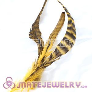 Wholesale Natural Yellow Barred Plymouth Rock Rooster Feather Hair Extensions 