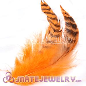 Wholesale Natural Striped Orange Grizzly Rooster Feather Hair Extensions 