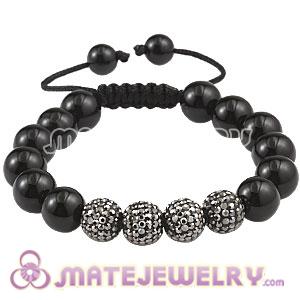 Black Agate Macrame Bracelet With Pave Crystal Bead