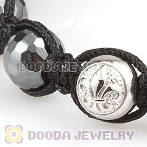 Faceted Hematite Macrame Bracelet With  Sterling Silver Logo Bead