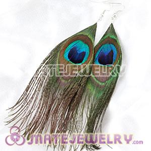 Natural Peacock Eye Feather Earrings With Alloy Fishhook 