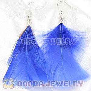 Natural Blue And Grizzly Rooster Feather Earrings With Alloy Fishhook Wholesale