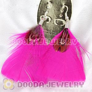 Natural Pink And Grizzly Rooster Feather Earrings With Alloy Fishhook Wholesale