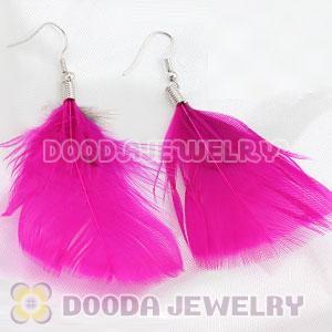 Natural Pink And Grizzly Rooster Feather Earrings With Alloy Fishhook Wholesale