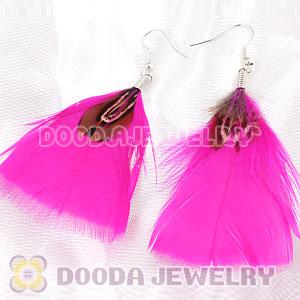 Natural Pink And Grizzly Rooster Feather Earrings With Alloy Fishhook Wholesale