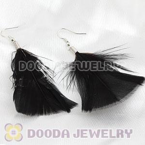 Natural Black And Grizzly Rooster Feather Earrings With Alloy Fishhook Wholesale