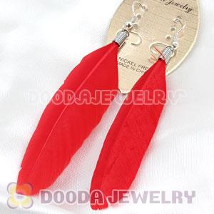 Natural Red Rooster Feather Earrings With Alloy Fishhook Wholesale