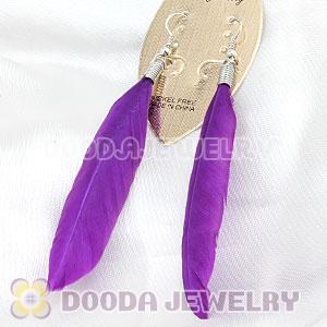 Natural Purple Rooster Feather Earrings With Alloy Fishhook Wholesale