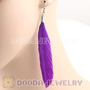 Natural Purple Rooster Feather Earrings With Alloy Fishhook Wholesale