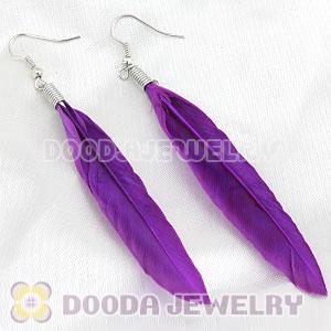 Natural Purple Rooster Feather Earrings With Alloy Fishhook Wholesale