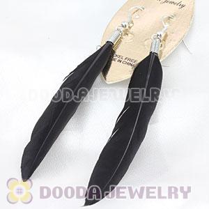 Natural Black Rooster Feather Earrings With Alloy Fishhook Wholesale