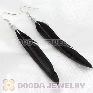 Natural Black Rooster Feather Earrings With Alloy Fishhook Wholesale
