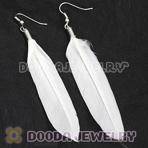 Natural Snow White Rooster Feather Earrings With Alloy Fishhook Wholesale