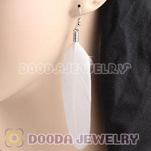 Natural Snow White Rooster Feather Earrings With Alloy Fishhook Wholesale