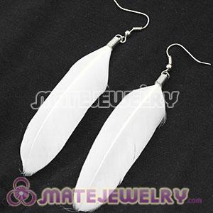 Natural Snow White Rooster Feather Earrings With Alloy Fishhook 