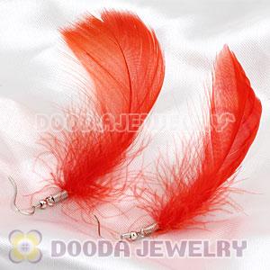 Natural Red Fluff Rooster Feather Earrings With Alloy Fishhook Wholesale
