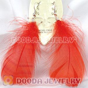 Natural Red Fluff Rooster Feather Earrings With Alloy Fishhook Wholesale