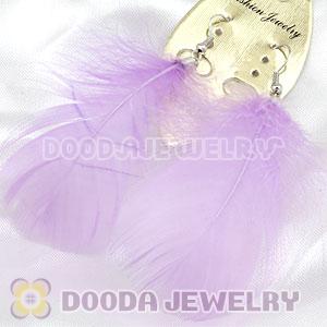 Natural Lavender Fluff Rooster Feather Earrings With Alloy Fishhook Wholesale