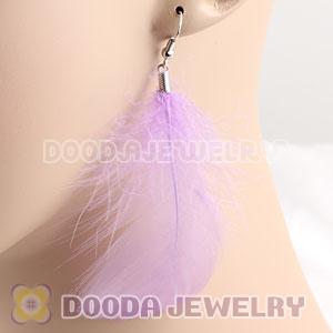 Natural Lavender Fluff Rooster Feather Earrings With Alloy Fishhook Wholesale