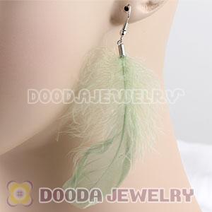 Natural Teal Fluff Rooster Feather Earrings With Alloy Fishhook Wholesale