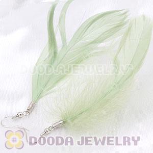 Natural Teal Fluff Rooster Feather Earrings With Alloy Fishhook Wholesale