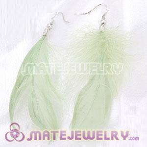 Natural Teal Fluff Rooster Feather Earrings With Alloy Fishhook 