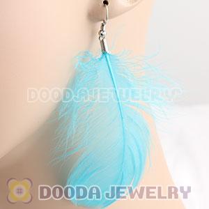 Natural Cyan Fluff Rooster Feather Earrings With Alloy Fishhook Wholesale