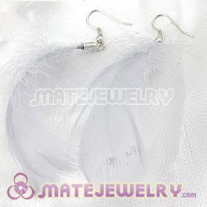Natural Grizzly Fluff Rooster Feather Earrings With Alloy Fishhook 