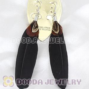 Natural Black And Grizzly Rooster Feather Earrings With Alloy Fishhook Wholesale