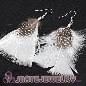 Snow White And Grizzly Rooster Flakes Feather Earrings With Alloy Fishhook 
