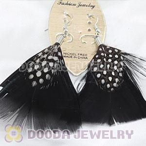 Black And Grizzly Flakes Feather Earrings With Alloy Fishhook Wholesale