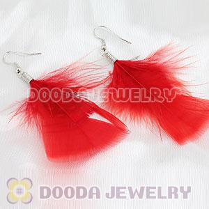 Red And Grizzly Flakes Feather Earrings With Alloy Fishhook Wholesale
