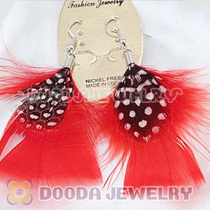 Red And Grizzly Flakes Feather Earrings With Alloy Fishhook Wholesale