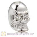 8×14mm Rhodium plated Sterling Silver Skull Head Bead with Clear Crystal stone