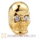 8×14mm 18K Gold plated Sterling Silver Skull Head Bead with Clear Crystal stone