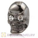 8×14mm Gun black plated Sterling Silver Skull Head Bead with Clear Crystal stone